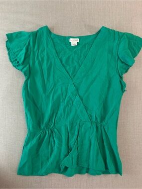 J. Crew Emerald Green Wrap-Style Flutter Sleeve Top
